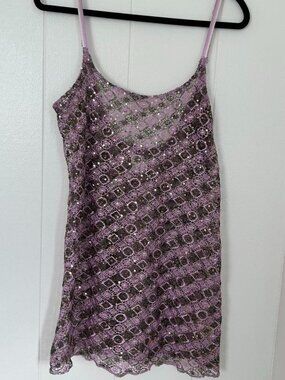 Free People Vintage Purple & Black Sheer Sequin Mini Dress ⭐️ statement glitter